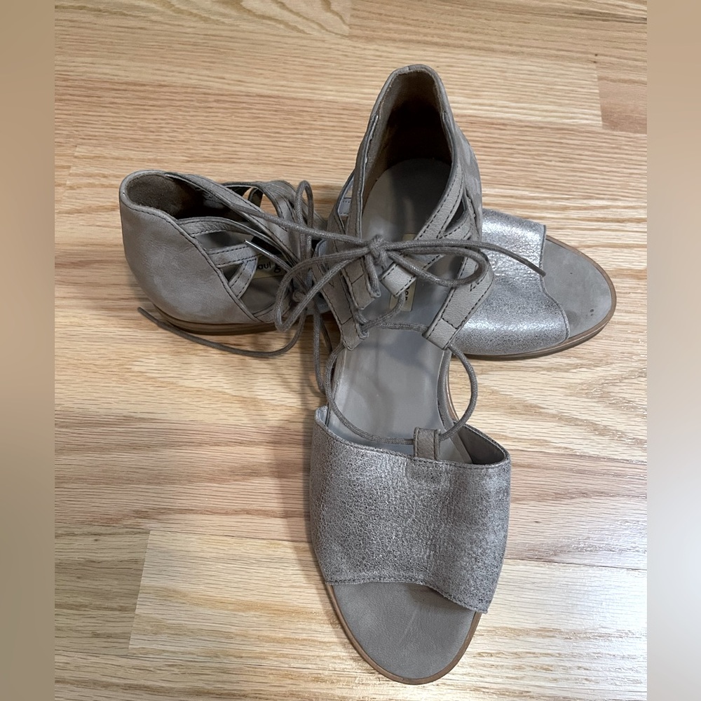Paul Green Morea Nubuck Leather Lace-Up Sandals Metallic Size US 9